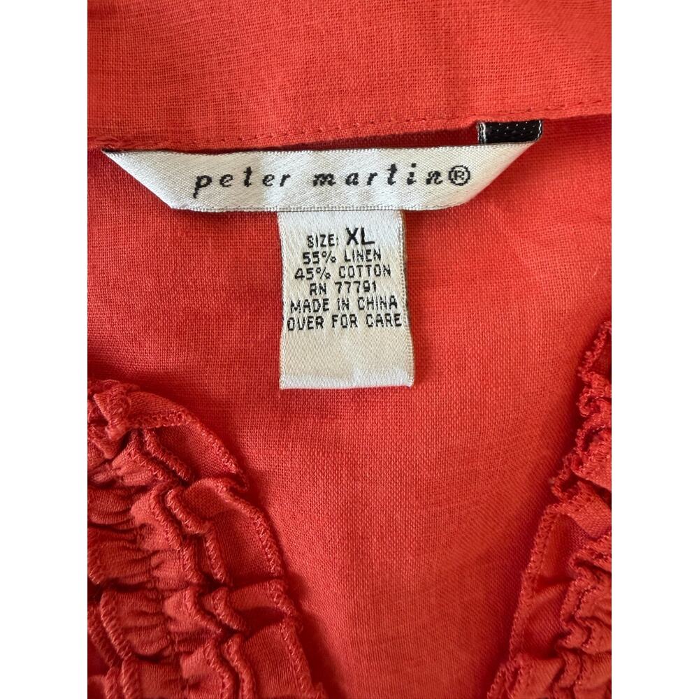 NWOT Linen blend Coral V-Neck Ruffle Trim tunic top tomato red festive Size-XL - Picture 7 of 8